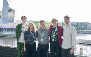 The DSE and UoE teams on the roof of the Lowry