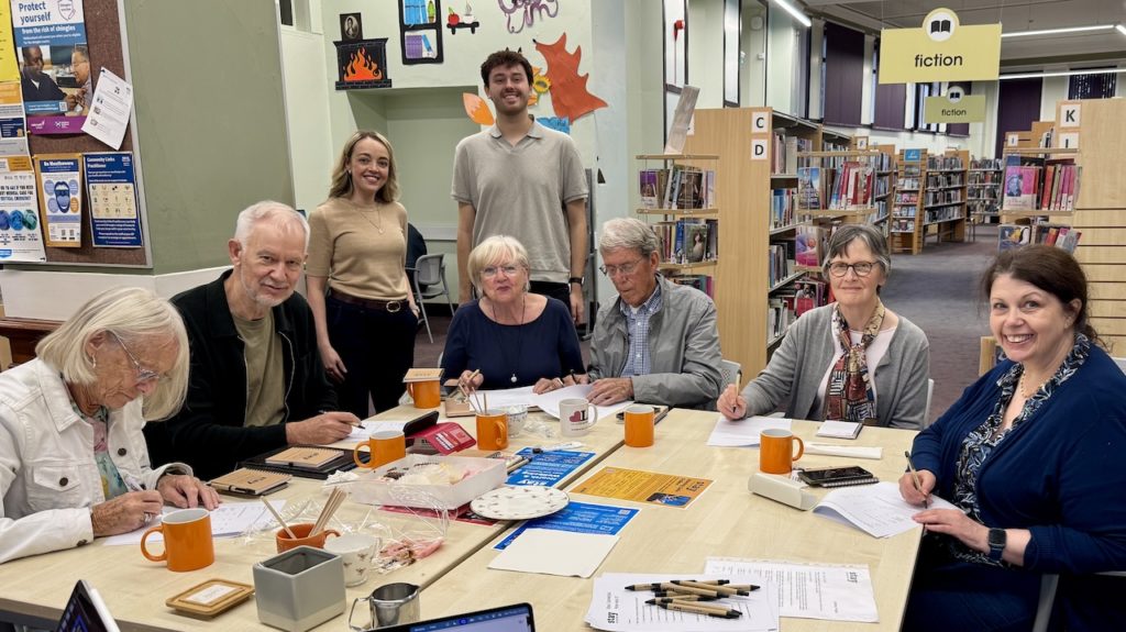 Kirstie and Kieran with participants in Carnegie Library