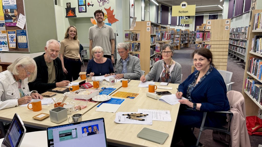 Kirstie and Kieran with participants in Carnegie Library