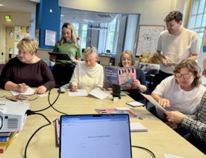Participants at Mabyole Library with Kirstie and Kieran