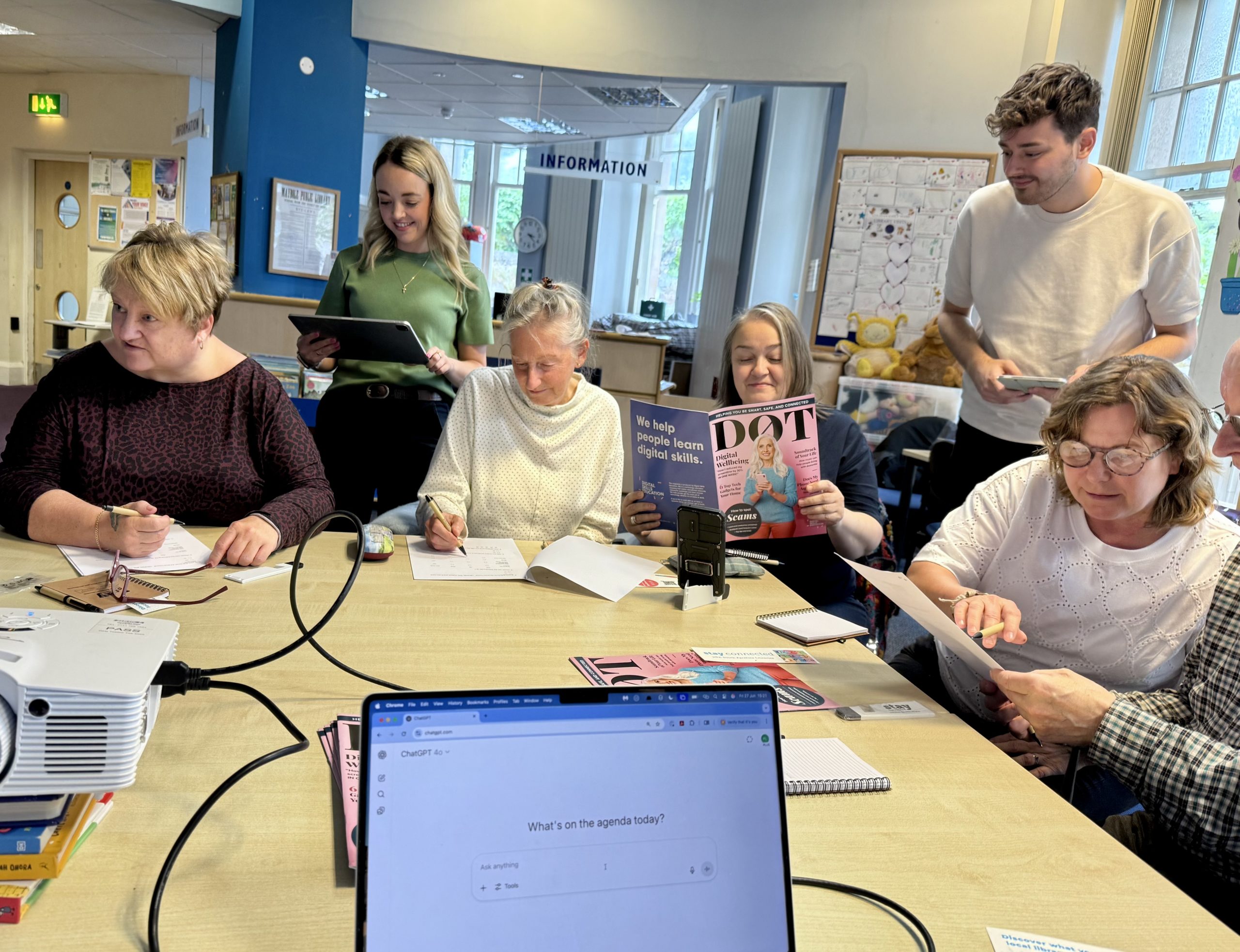 Participants at Mabyole Library with Kirstie and Kieran